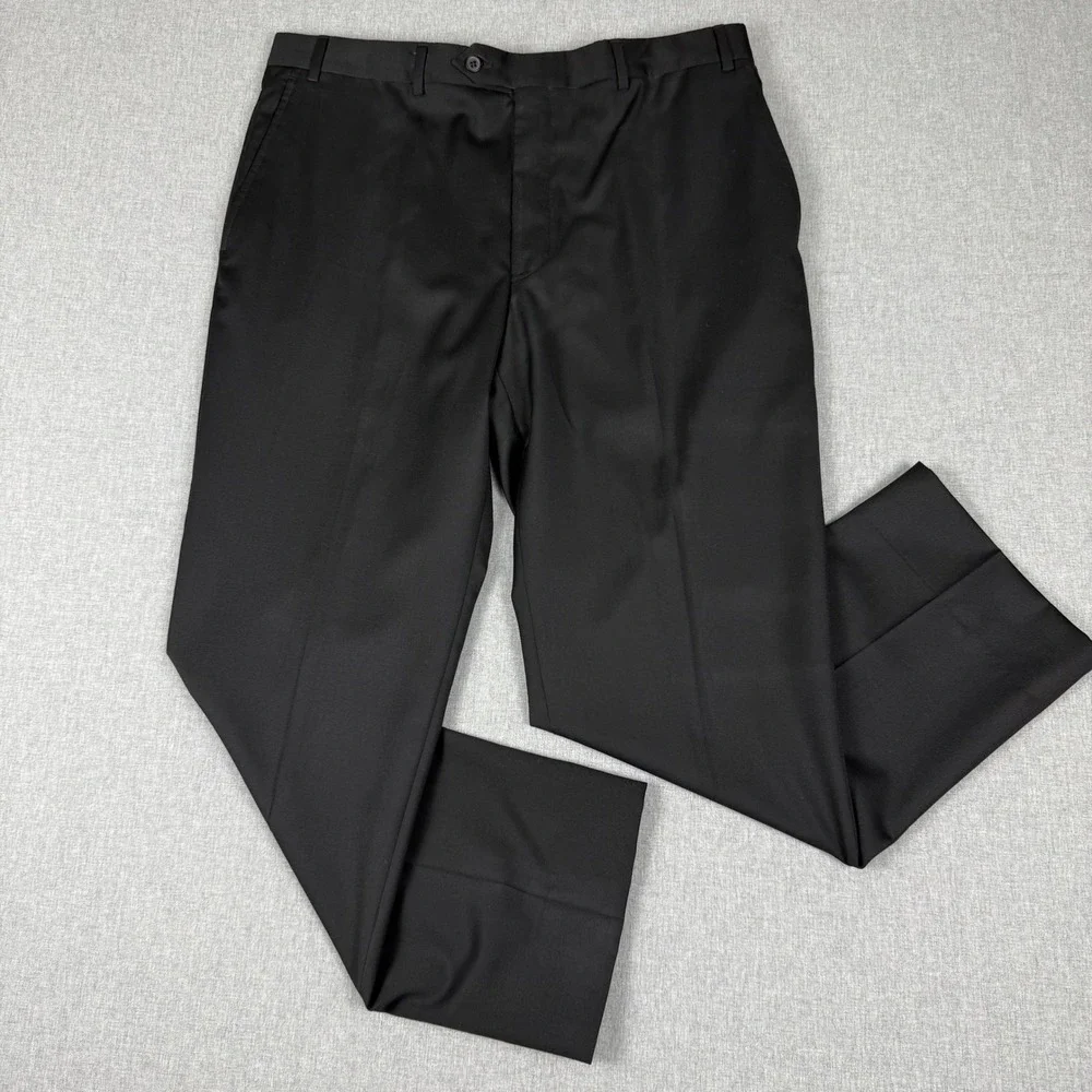 Kirkland Signature Mens 36x30 Black Wool Dress Pants Flat Front Luxury Trousers